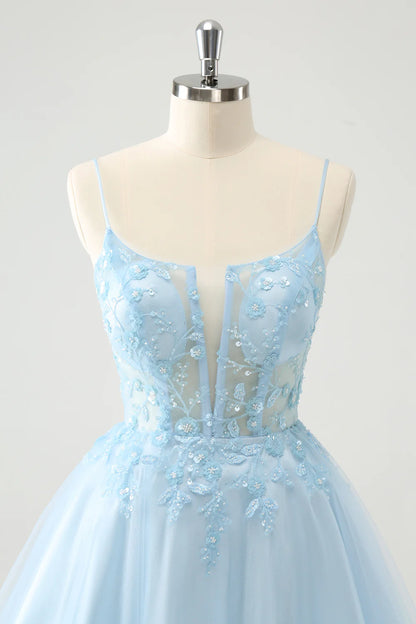 A Line Sequins Corset Short Homecoming Dress with Lace Up Back
