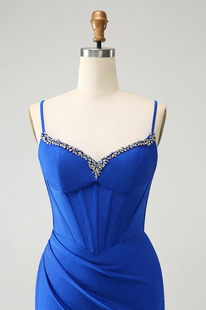 Royal Blue Glitter Corset Spaghetti straps Tight Homecoming Dress