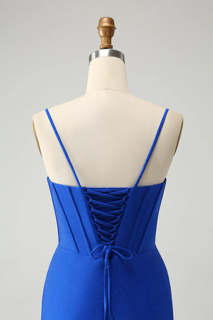 Royal Blue Glitter Corset Spaghetti straps Tight Homecoming Dress