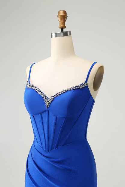 Royal Blue Glitter Corset Spaghetti straps Tight Homecoming Dress