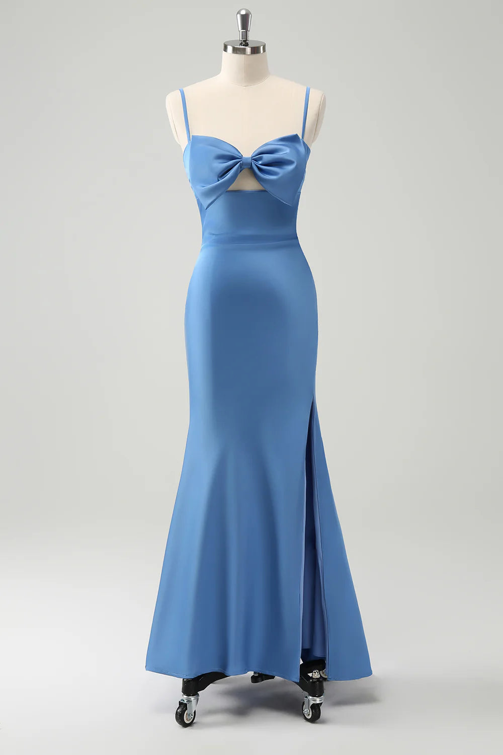 Mermaid Spaghetti Straps Satin Bridesmaid Dress with Bow