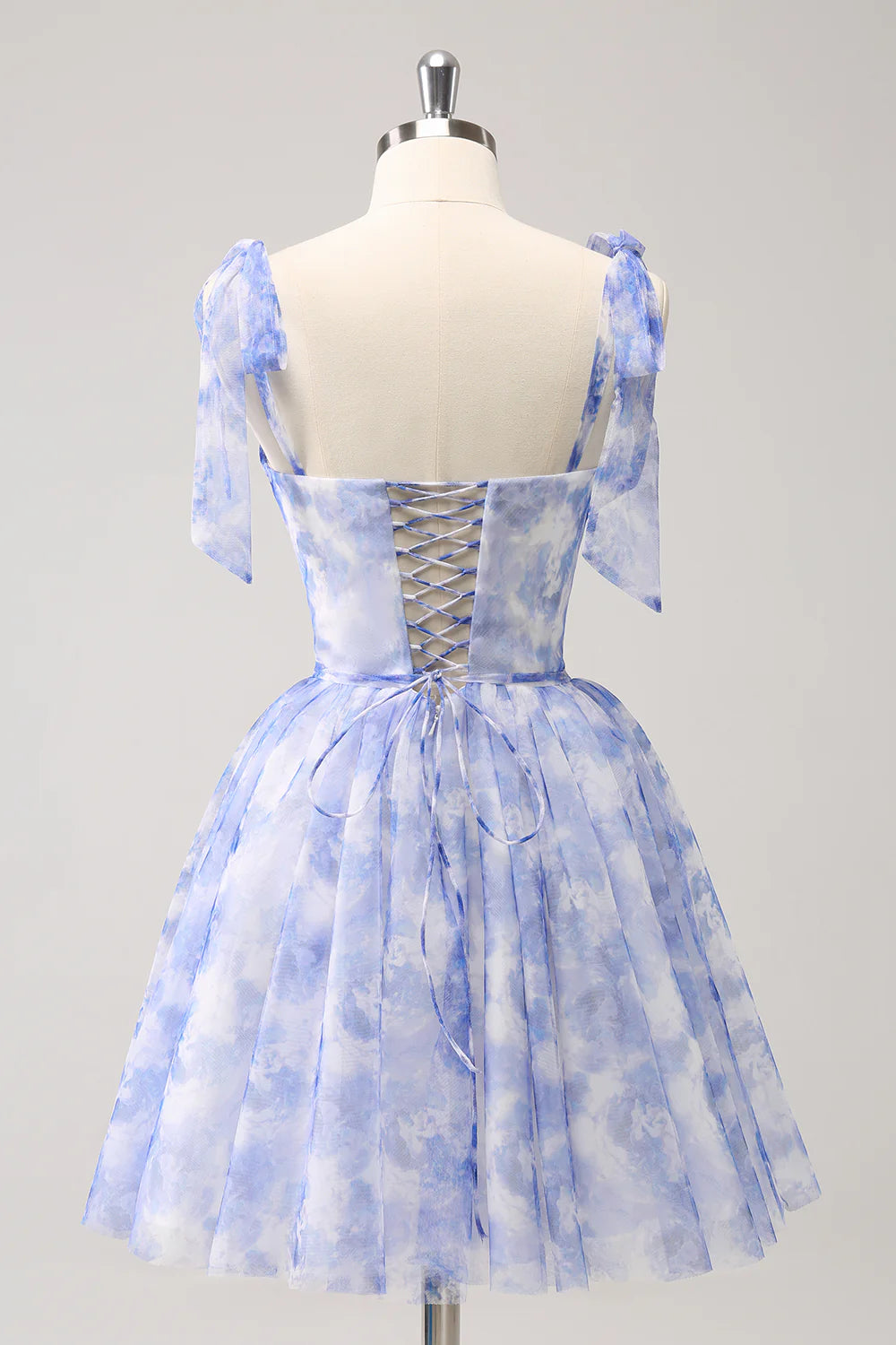 Blue A Line Spaghetti Straps Pleated Short Homecoming Dress