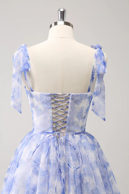 Blue A Line Spaghetti Straps Pleated Short Homecoming Dress