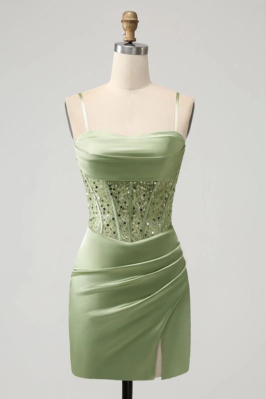 Sage Bodycon Sequin Corset Short Homecoming Dress