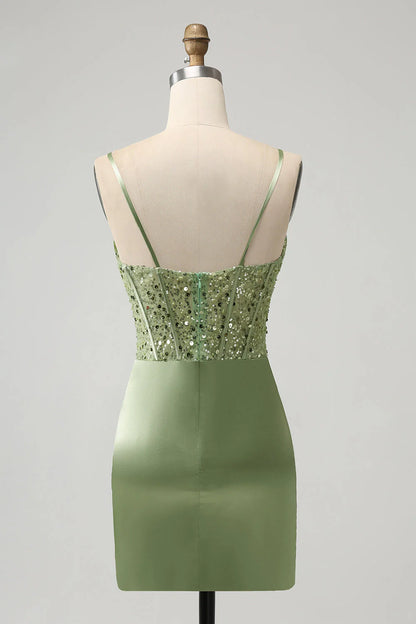 Sage Bodycon Sequin Corset Short Homecoming Dress