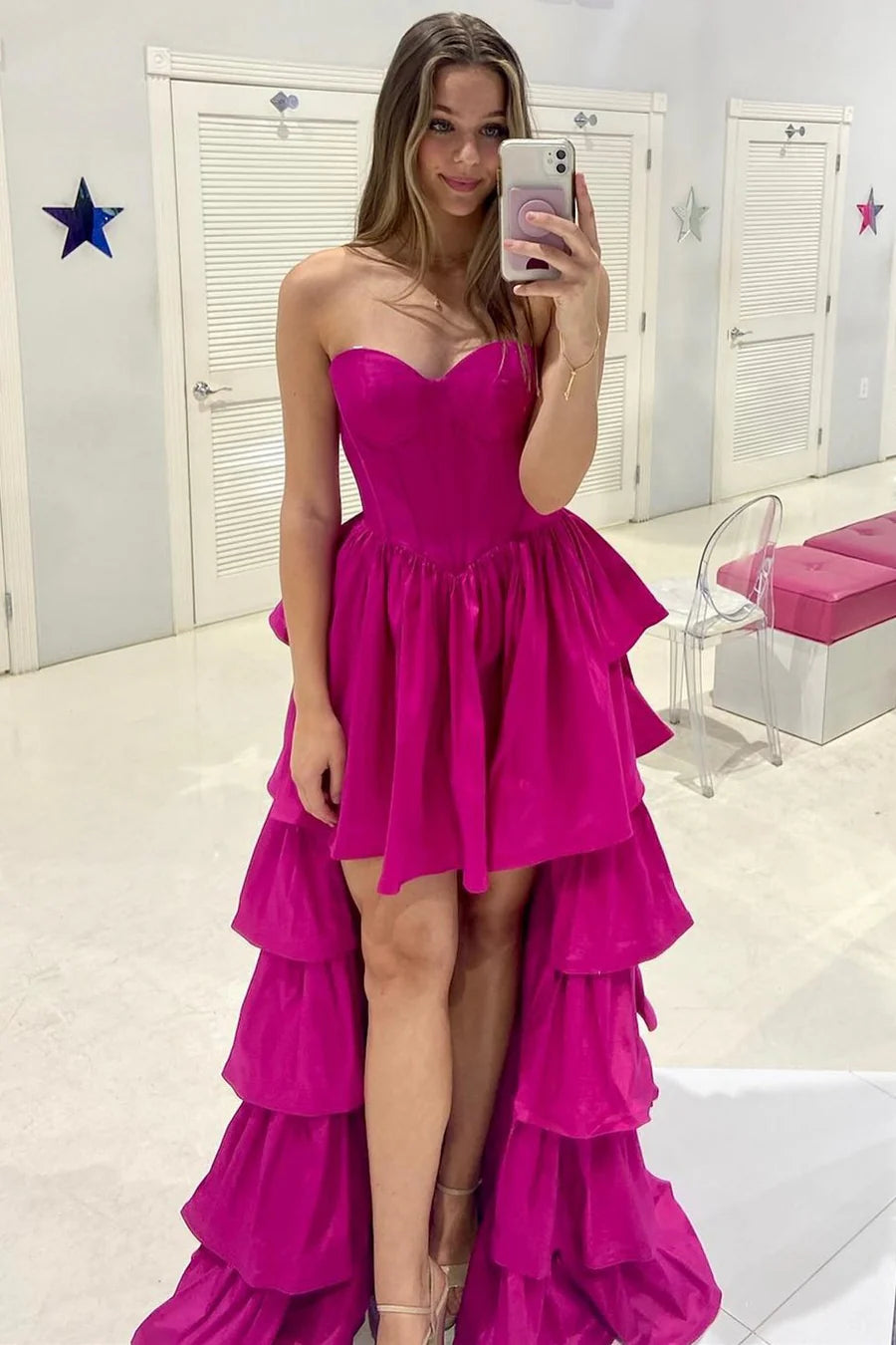 Sweetheart Ruffle Tiered High-Low Prom Dress
