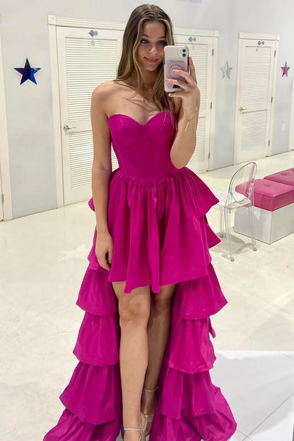 Sweetheart Ruffle Tiered High-Low Prom Dress