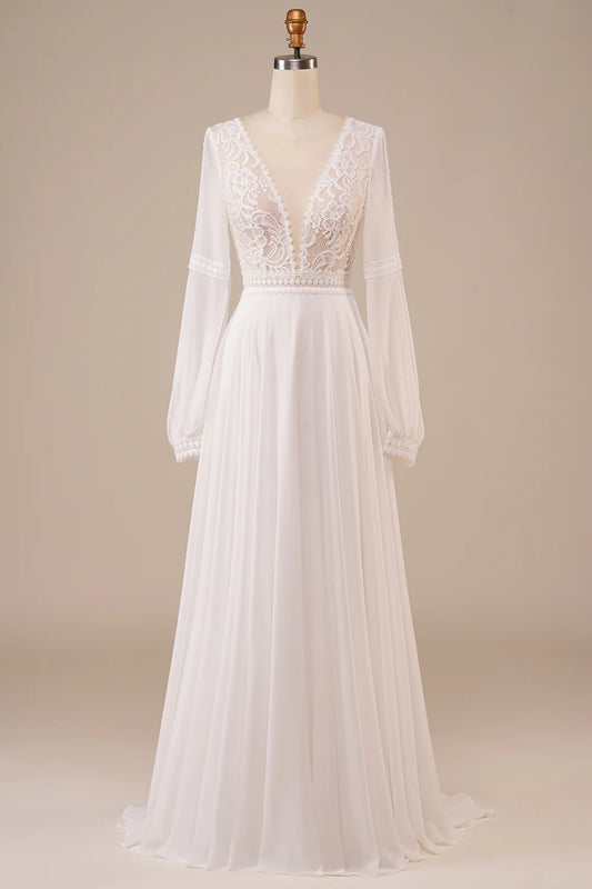 Long Sleeves Ivory Wedding Dress