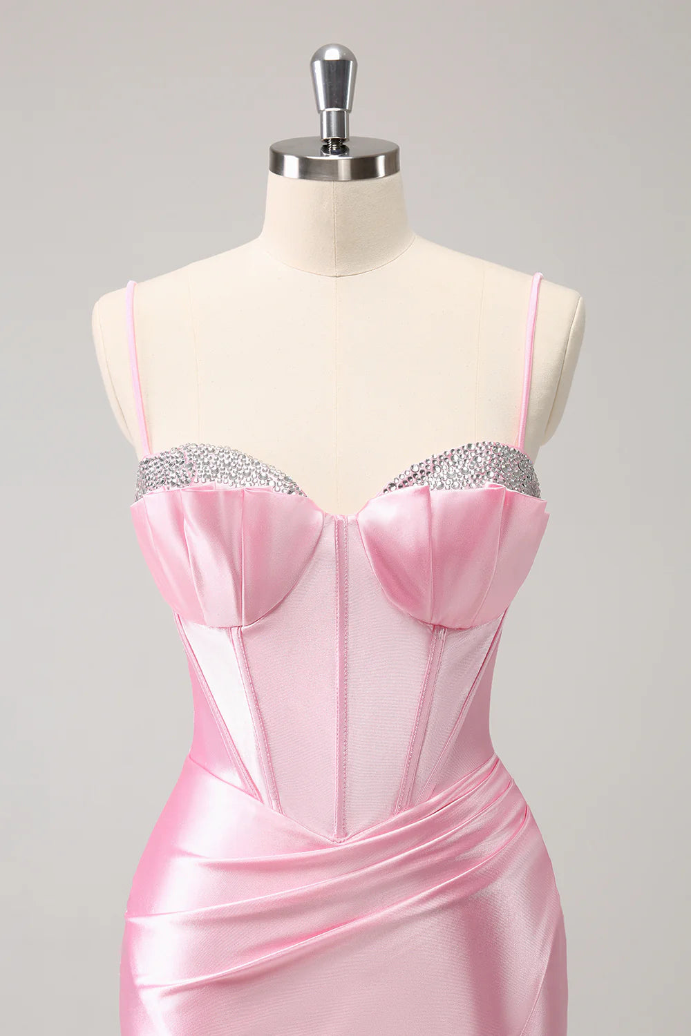 Pink Tight Spaghetti Straps Corset Pleated Short Homecoming Dress