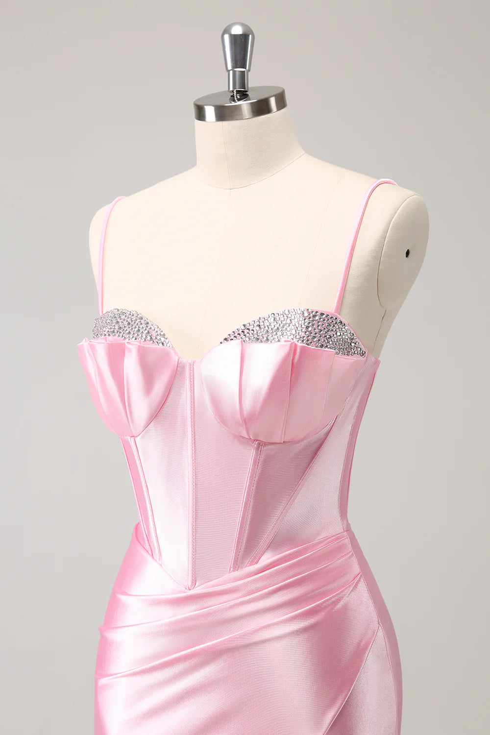 Pink Tight Spaghetti Straps Corset Pleated Short Homecoming Dress