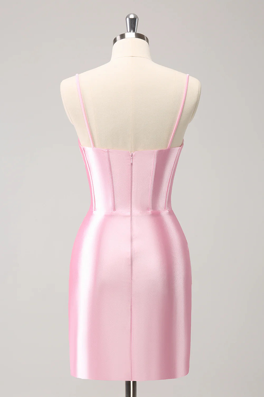 Pink Tight Spaghetti Straps Corset Pleated Short Homecoming Dress
