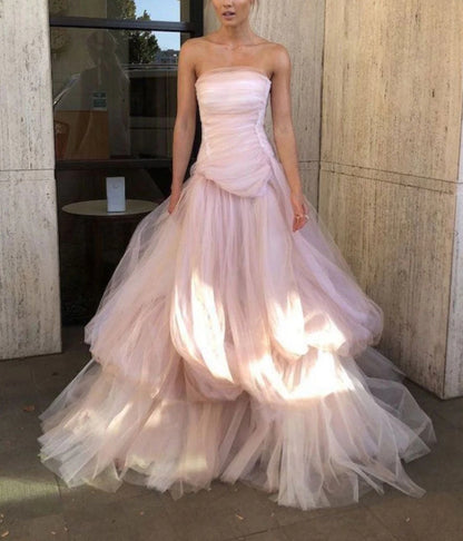 Light pink purple tulle long prom dress pink purple tulle prom dress