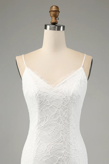 Ivory Mermaid Lace Spaghetti Straps Wedding Dress