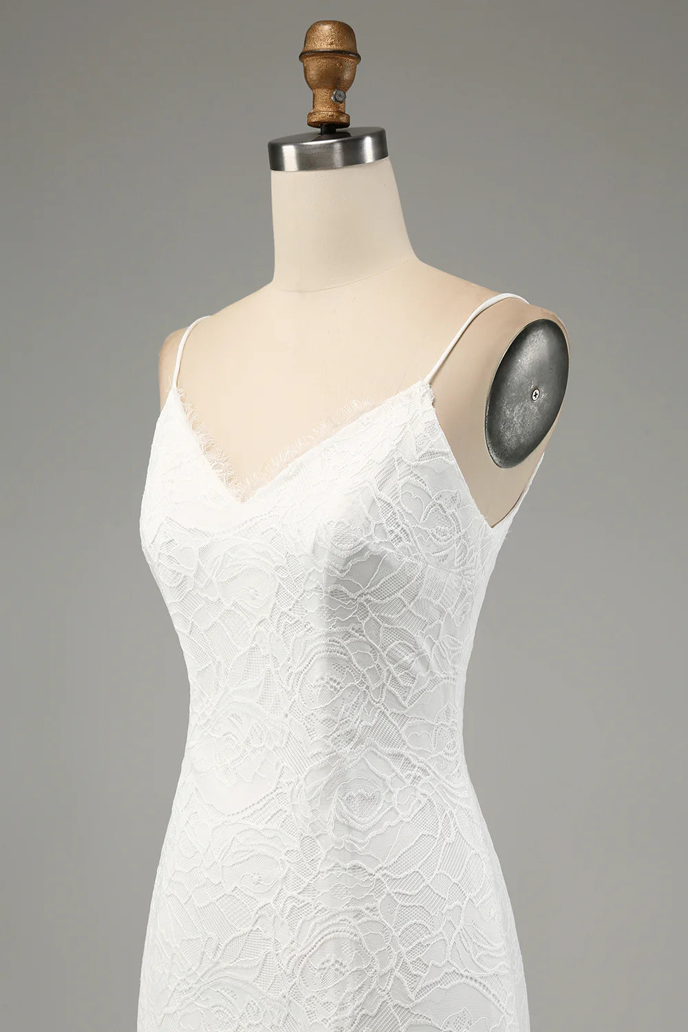 Ivory Mermaid Lace Spaghetti Straps Wedding Dress