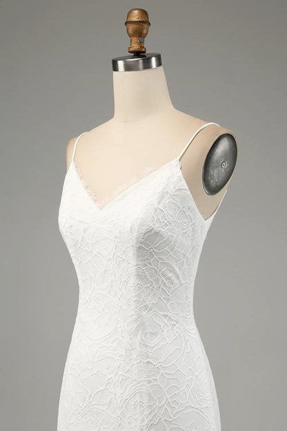 Ivory Mermaid Lace Spaghetti Straps Wedding Dress