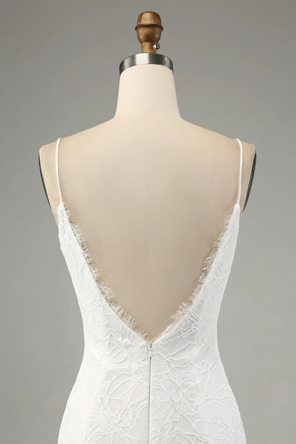 Ivory Mermaid Lace Spaghetti Straps Wedding Dress