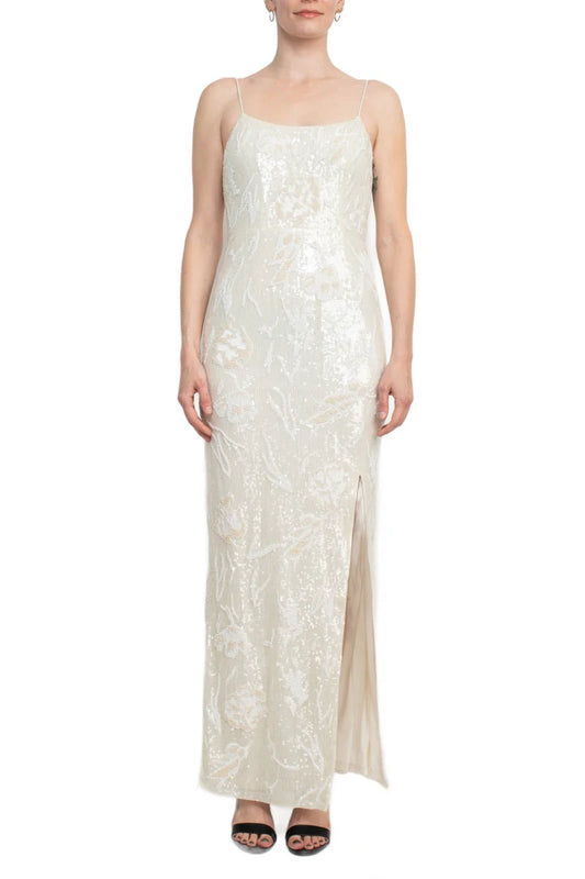 Embellished Spaghetti Strap Open Back Slit Side Prom Dresses