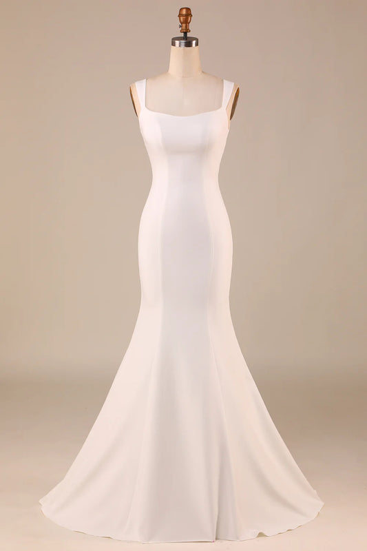 Ivory Mermaid Wedding Dress with Back Bowknot