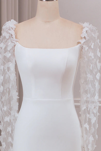 Trumpet Sweep Train Long Sleeves Bridal Dress with 3D Appliques