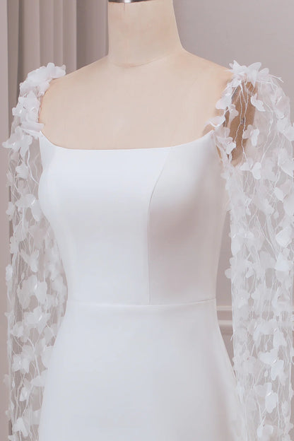 Trumpet Sweep Train Long Sleeves Bridal Dress with 3D Appliques