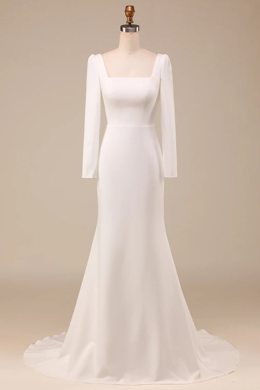 Ivory Mermaid Square Neck Bridal Dress With