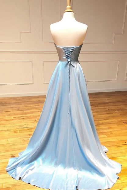 Simple sweetheart blue long prom dress blue long prom dress
