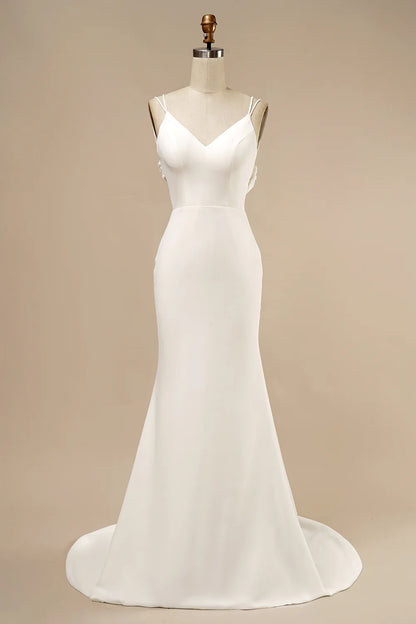 White Mermaid Boho Wedding Dress with Ruffles