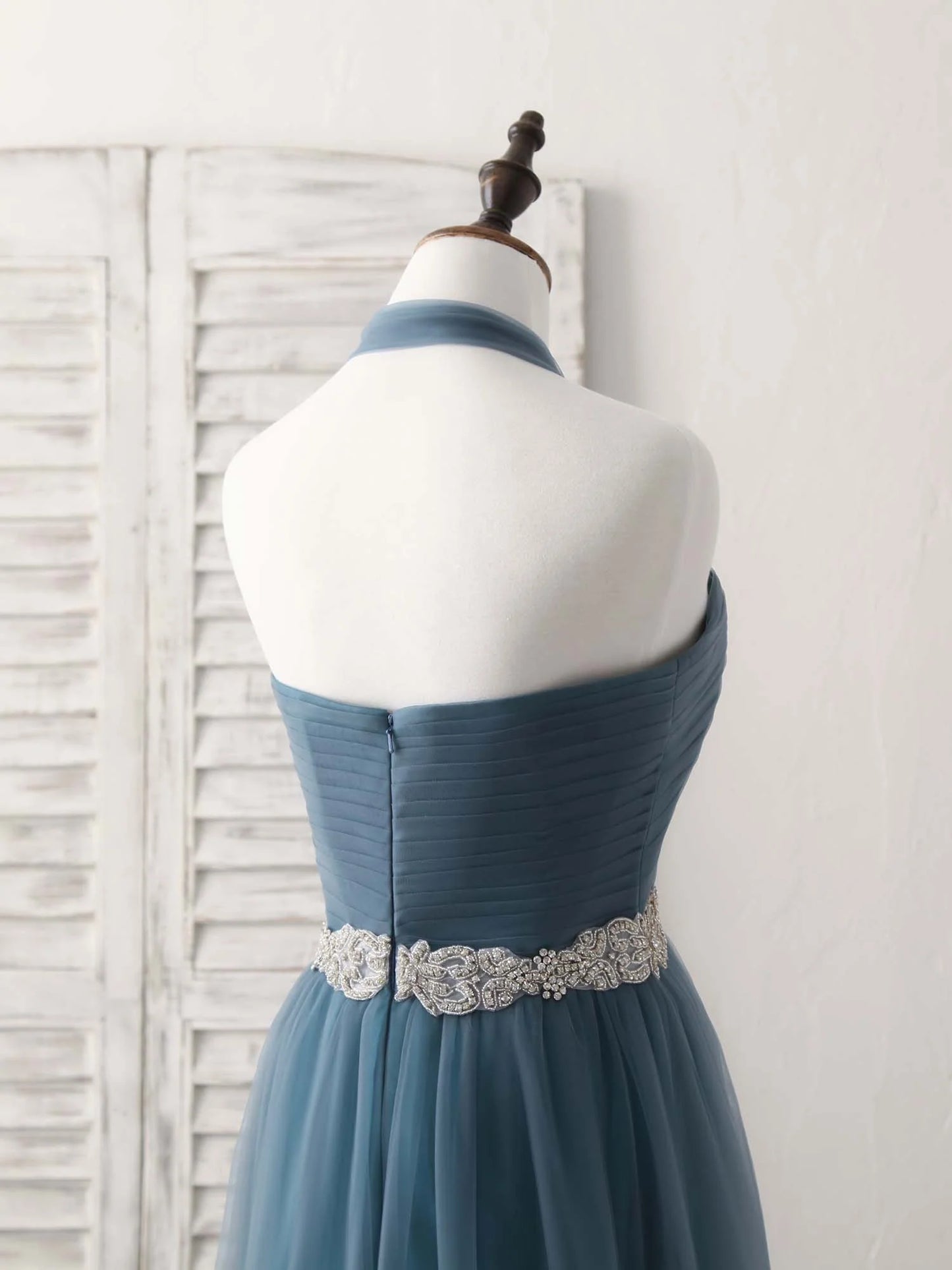 Gray Blue Tulle Long Bridesmaid Dress Gray Blue Prom Dress