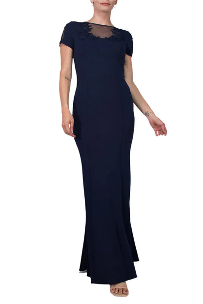 Crew Neck Short Sleeve Trumpet Keyhole Back Concealed Zipper Back Crepe Mother of the Bride Dresses ﻿