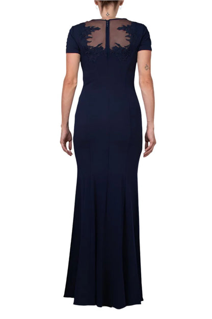Crew Neck Short Sleeve Trumpet Keyhole Back Concealed Zipper Back Crepe Mother of the Bride Dresses ﻿