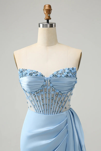 Blue Bodycon Sweetheart Pleated Corset Short Homecoming Dress