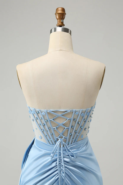 Blue Bodycon Sweetheart Pleated Corset Short Homecoming Dress
