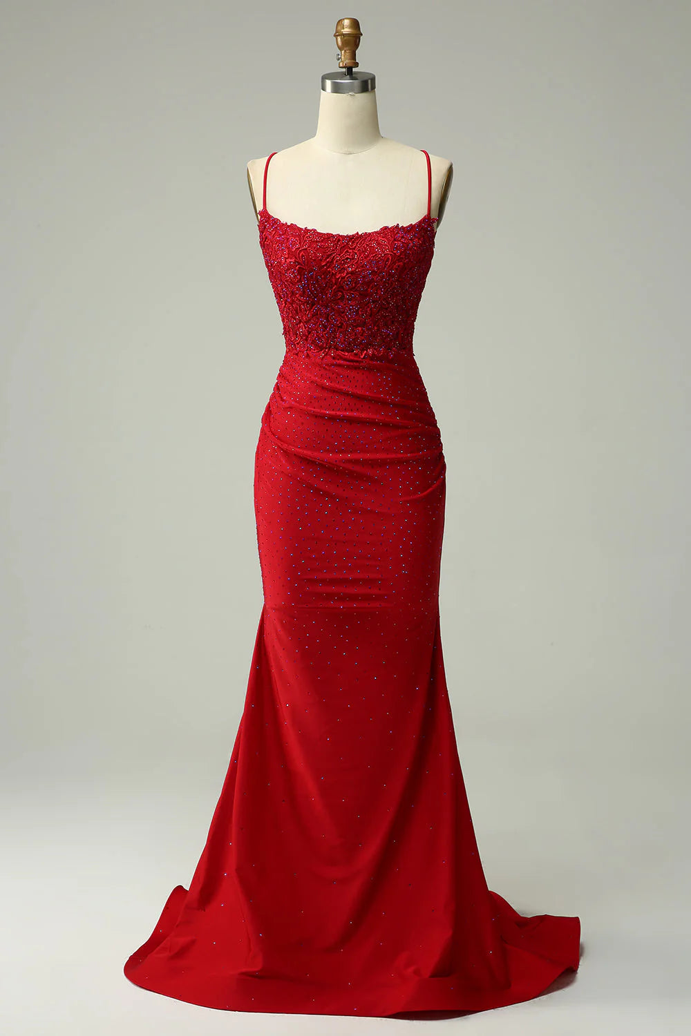 Beautiful Mermaid Halter Deep Red Ball Dress with Garnish