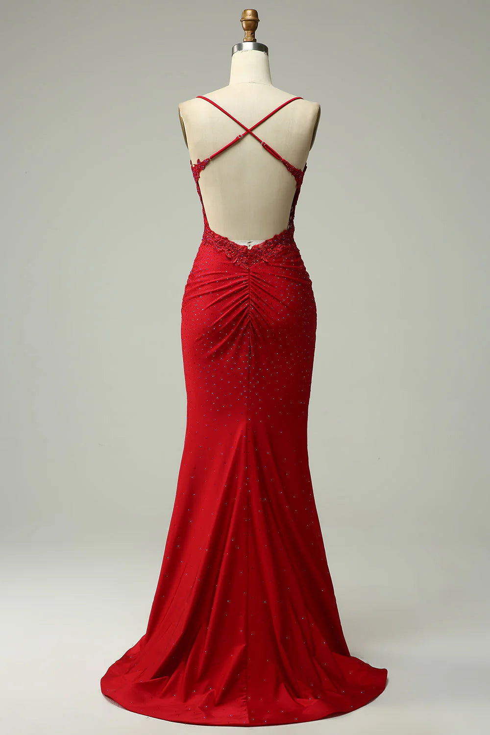 Beautiful Mermaid Halter Deep Red Ball Dress with Garnish