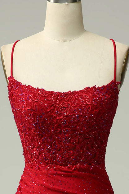 Beautiful Mermaid Halter Deep Red Ball Dress with Garnish