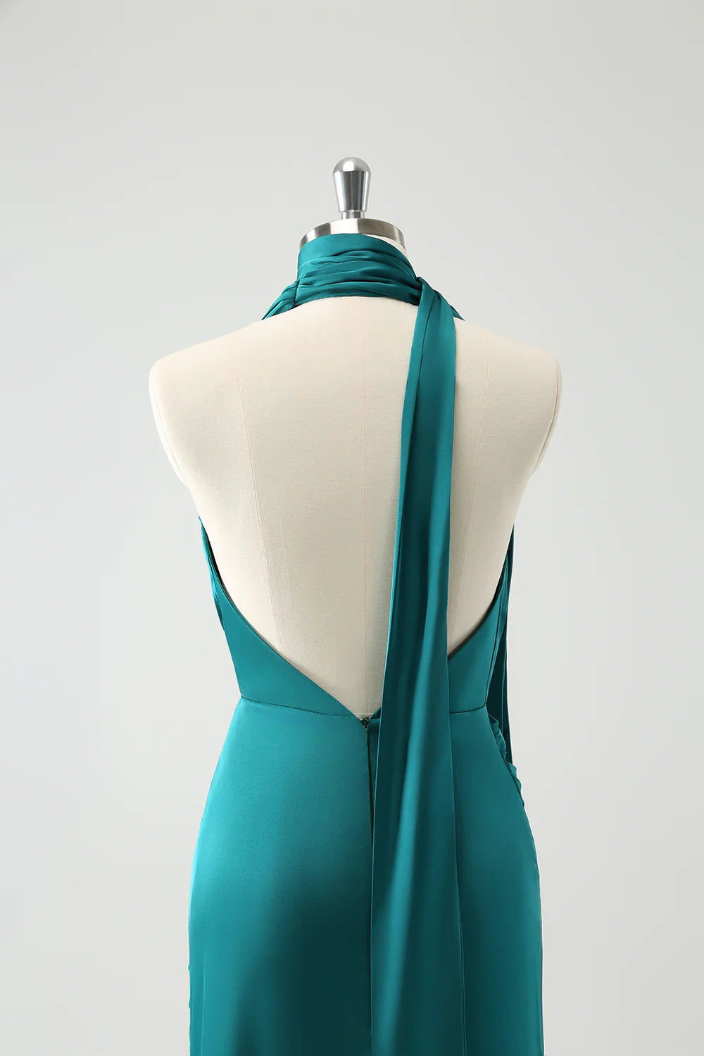 Peacock Mermaid Deep V Neck Pleated Long Bridesmaid Dress