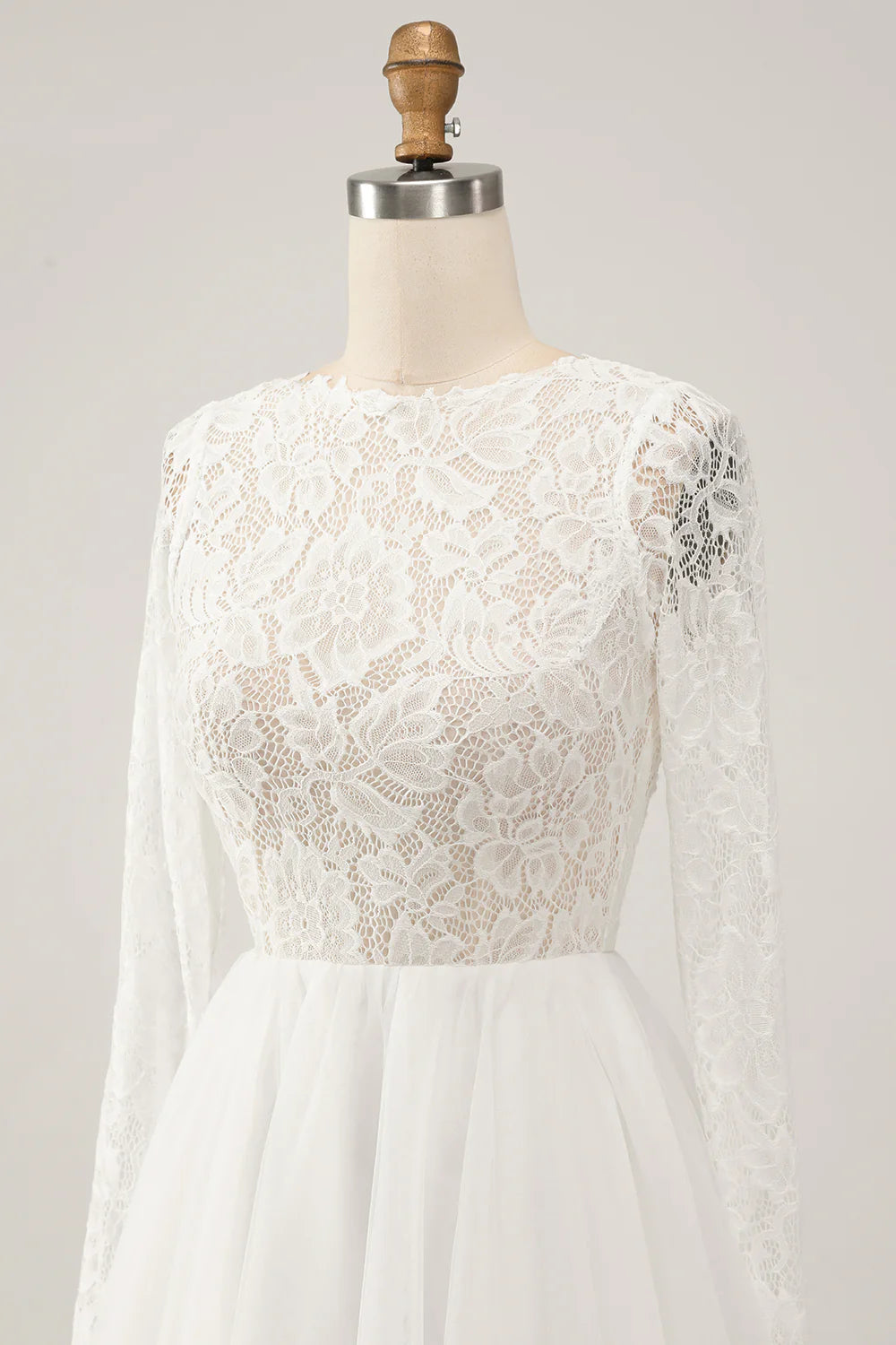 A Line Backless Long Sleeves Wedding Dress with Lace