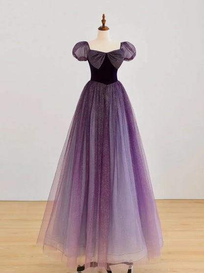 A-Line Purple Tulle Long Prom Dress Purple Formal Prom Dress
