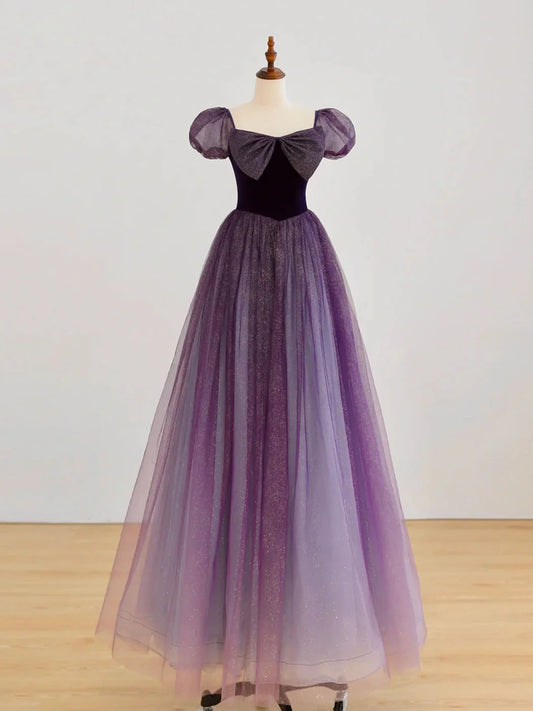 A-Line Purple Tulle Long Prom Dress Purple Formal Prom Dress