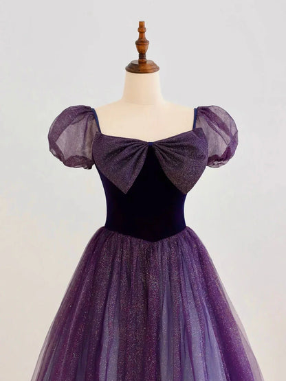 A-Line Purple Tulle Long Prom Dress Purple Formal Prom Dress