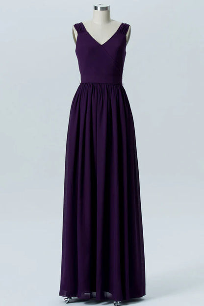 Purple V-Neck Backless Bridesmaid Dress