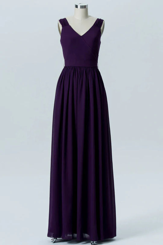Purple V-Neck Backless Bridesmaid Dress