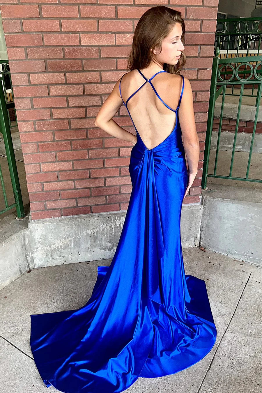 Corset Spaghetti Strap Mermaid Long Dress with Slit