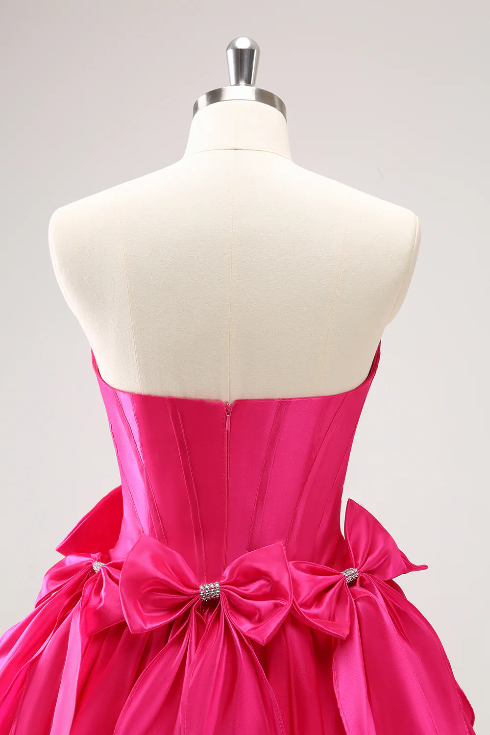 Fuchsia A Line Strapless Corset Ruffle Beaded Homecoming Dress