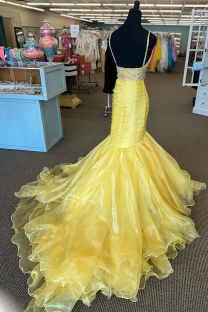 Surplice Backless Ruffle Beaded Trumpet Long Gown