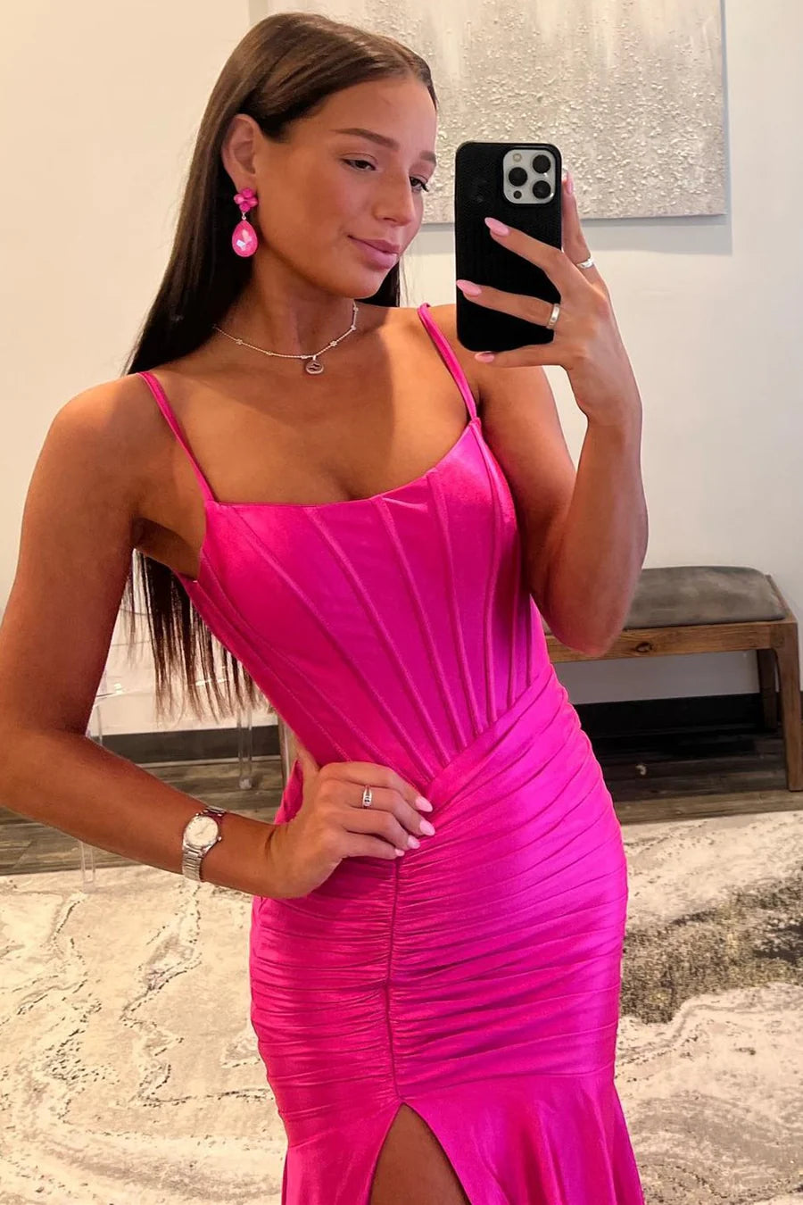 Scoop Neck Spaghetti Strap Long Prom Dress