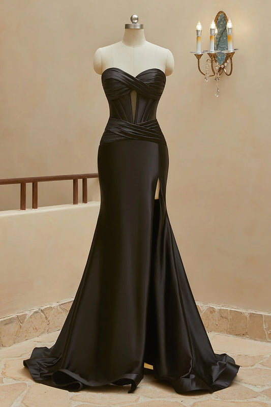 Mermaid Sweet Satin Lock Hole Ball Party Dress Split