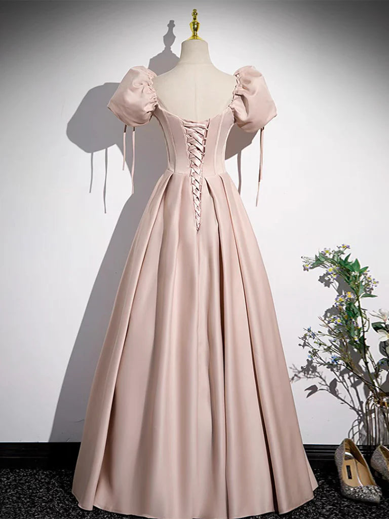 Simple Champagne Pink Satin Long Prom Dress Champagne Pink Long Prom Dress
