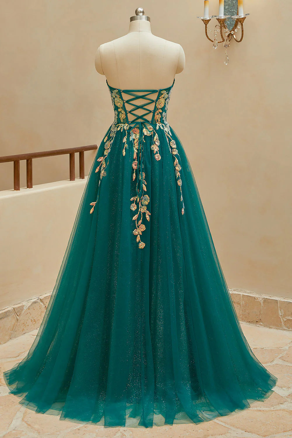 A-line strapless thin gauze slit ball party dress
