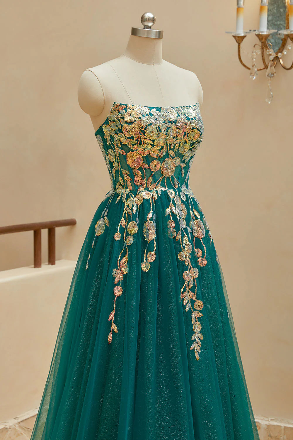 A-line strapless thin gauze slit ball party dress